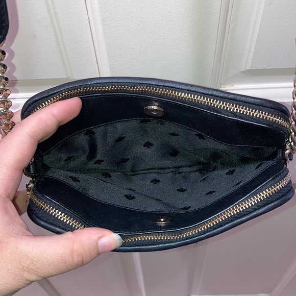 Kate Spade Black Natalia Double Zip Tweed Crossbody Purse Bag - Picture 7 of 16